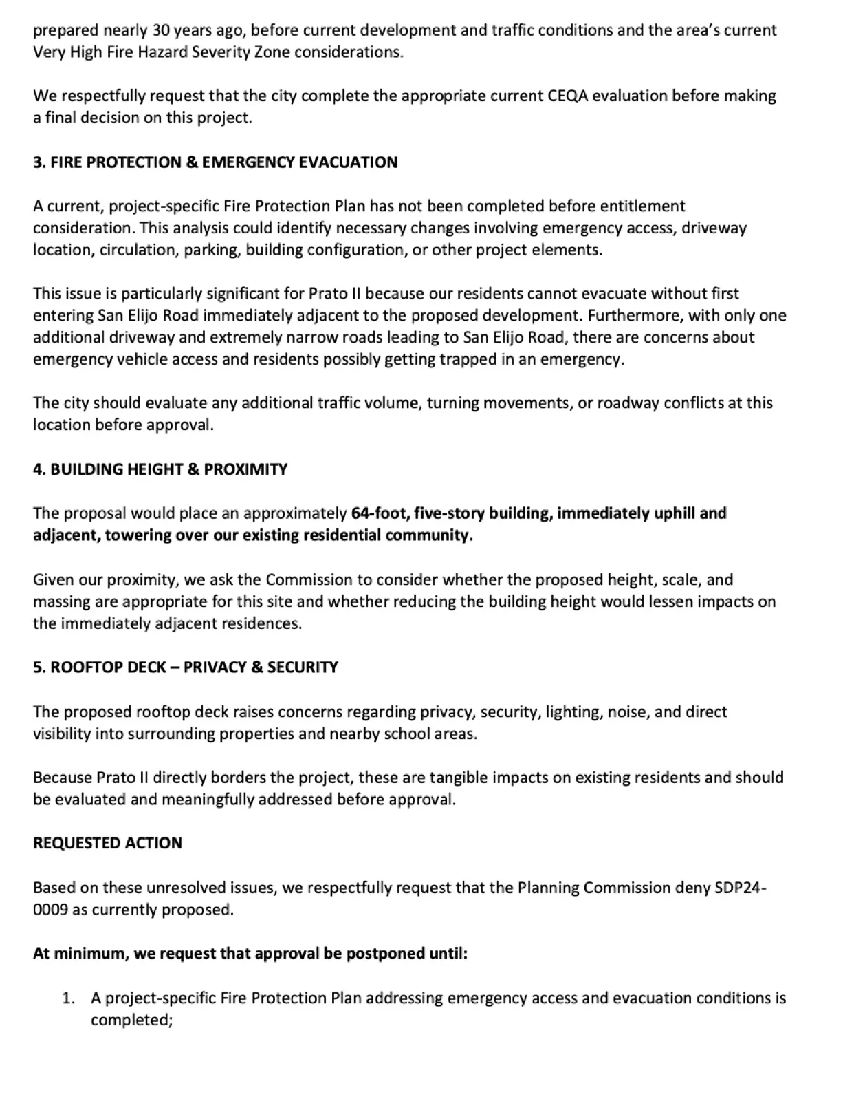 Prato II residents' letter opposing the project, second page