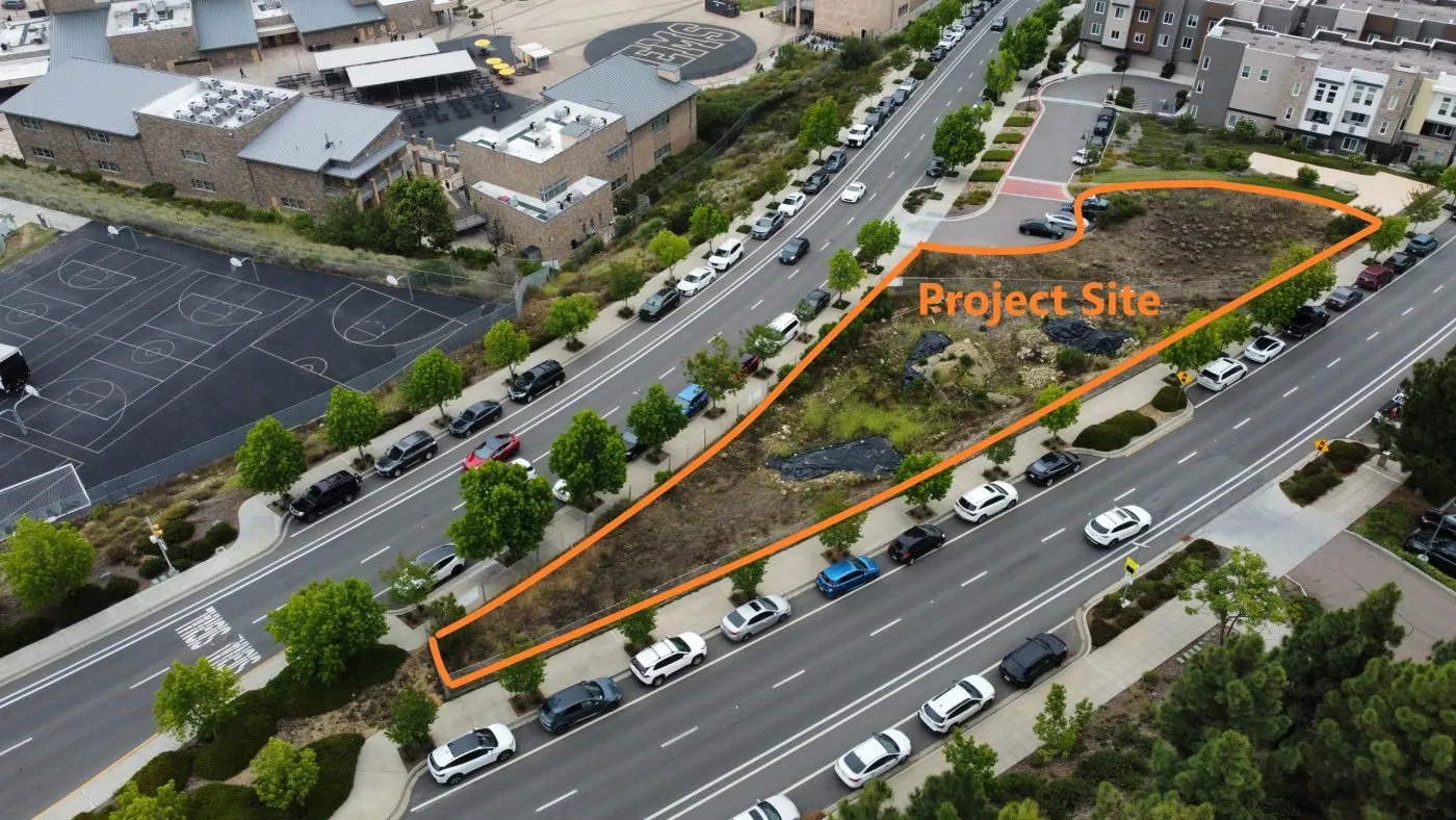 The triangle lot on San Elijo Road where the multifamily project is proposed